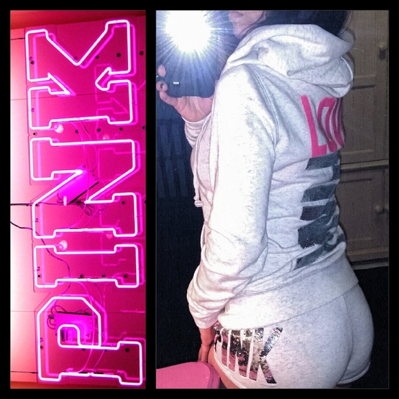 Victoria's Secret Pink Sequin Bling hoodie & shorts set S/XS Y2k vintage RARE! - Picture 2 of 9